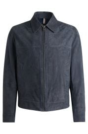 BOSS - Regular-fit jacket in suede - Dark Blue at Hugo Boss