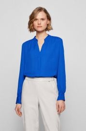 BOSS - Regular-fit long-sleeved blouse with notch neckline at Hugo Boss