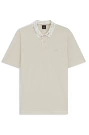 BOSS - Relaxed-fit cotton-piqu polo shirt with collar artwork - Light Beige at Hugo Boss