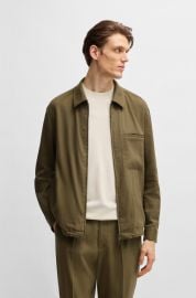 BOSS - Relaxed-fit zipped overshirt in a linen blend - Dark Green at Hugo Boss