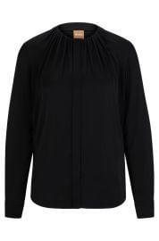 BOSS - Ruched-neck blouse in stretch-silk crepe de Chine at Hugo Boss