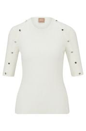 BOSS - Short-sleeved sweater in stretch fabric with hardware details at Boss