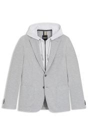 BOSS - Slim-fit jacket with integrated hoodie - Light Grey at Hugo Boss