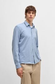 BOSS - Slim-fit shirt in printed stretch-cotton jersey - Light Blue at Hugo Boss