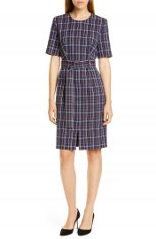 BOSS Ditania Check Ponte Knit Belted Dress  Regular  amp  Petite    Nordstrom at Nordstrom