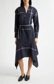 BOSS Doloh Ribbon Detail Long Sleeve Handkerchief Hem Cotton Dress at Nordstrom
