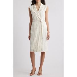 BOSS Drupe Pinstripe Linen Blend Dress in White/Navy Pinstripe at Nordstrom Rack at Nordstrom Rack