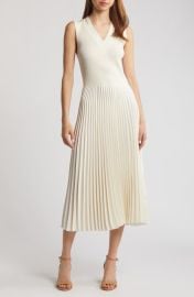 BOSS Farara Mixed Media Sleeveless Pleated Dress at Nordstrom