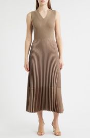 BOSS Fararan Pleated Mixed Media Maxi Dress at Nordstrom
