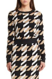 BOSS Furkina Houndstooth Jacquard Crewneck Sweater at Nordstrom