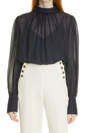 BOSS Itega Tie Neck Sheer Long Sleeve Blouse at Nordstrom