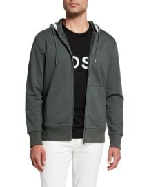 BOSS Mens Cotton-Blend Hoodie with Stripes at Neiman Marcus