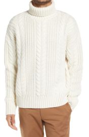 BOSS Nannos Oversize Turtleneck Cable Knit Wool Sweater at Nordstrom