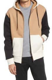 BOSS Seeger Colorblock Bonded Piqu amp Fleece Zip Hoodie at Nordstrom