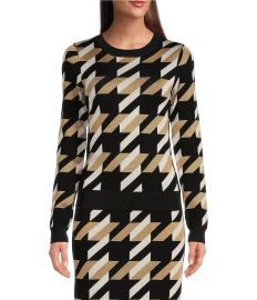 BOSS by Hugo Boss Furkina Houndstooth Knit Jacquard Crew Neck Long Sleeve Coordinating Cropped Top Dillardx27s at Dillards