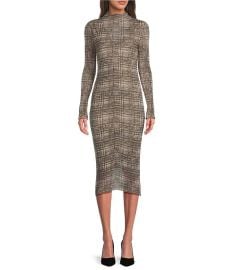 BOSS by Hugo Boss Printed Mesh Mock Neck Long Sleeve Midi Dress Dillardx27s at Dillards