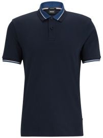 BOSS contrasting-border Cotton Polo Shirt Blue at Farfetch
