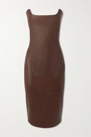 BOTTEGA VENETA Strapless paneled leather midi dress NET-A-PORTER at Net a Porter