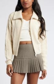 BP. Mock Neck Cable Knit Zip Cardigan at Nordstrom