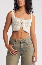 BP. Tie Front Crop Crochet Tank Top at Nordstrom