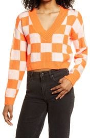 BP Check V-Neck Crop Sweater at Nordstrom