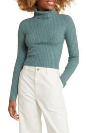 BP Rib Crop Turtleneck Sweater in Green Pine at Nordstrom