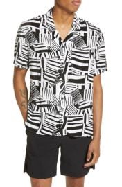 BPMens Collage Print Short Sleeve Button-Up Shirt in BlueNavy Stripe Collage Size Xx-Small at Nordstrom