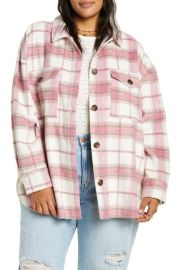 BPPlaid Brushed Shacket in IvoryPink Pinky Plaid Size 2X at Nordstrom