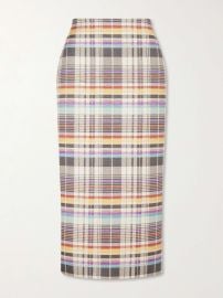 BRANDON MAXWELL Mercer Bonded checked wool and silk-blend midi skirt at Net a Porter