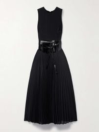 BRANDON MAXWELL The Claudia belted crinkled leather-paneled pleated silk-crepe maxi dress NET-A-PORTER at Net a Porter