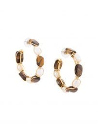 BROWN TIGER EYE HOOP EARRING at Oscar De La Renta