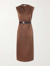 BRUNELLO CUCINELLI Belted satin midi dress at Net a Porter