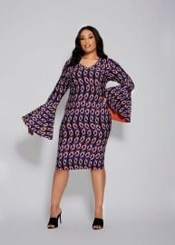 BUY BELL SLEEVE CHAIN PRINT DRESS MULTI at Ashley Stewart