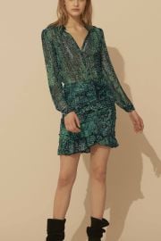 Ba Sh Rackel Puff Sleeve Animal Print Dress in Green at ba&sh