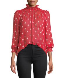 Ba sh Malawi High Neck Floral Long Sleeve Top at Neiman Marcus