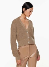 Babaton at Aritzia Canberra Merino Wool Cardigan in Heather Gold Camel at Aritzia