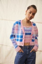 Baby Pink and Blue Plaid Cardigan by Urban Outfitters at Urban Outfitters