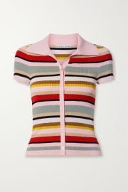 Baby pink Colleen striped ribbed-knit polo shirt  ALICE  OLIVIA  NET-A-PORTER at Net a Porter