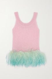 Baby pink Cropped feather-trimmed mohair-blend top SAINT LAURENT NET-A-PORTER at Net a Porter