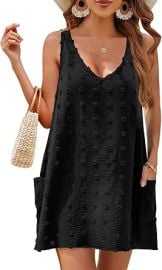 Backange Womens Casual Summer Sundress 2025 Swiss Polka Dot Beach Swimsuit Cover Up V Neck Vacation Tank Dress with Pockets at Womens Clothing store at Amazon