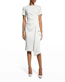 Badgley Mischka Collection Crepe Sheath Dress w Cascading Side-Drape at Neiman Marcus