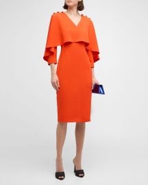 Badgley Mischka Collection Draped Cape-Sleeve Bodycon Midi Dress at Neiman Marcus