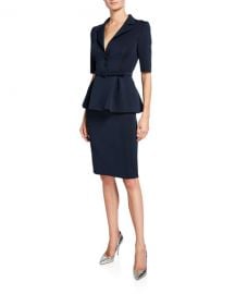 Badgley Mischka Collection Elbow-Sleeve Retro Peplum Coat Dress at Neiman Marcus