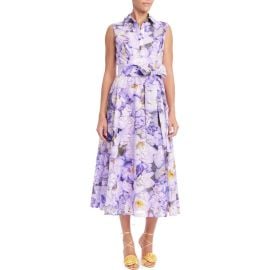 Badgley Mischka Collection Floral Print Belted Lace Shirtdress at Nordstrom