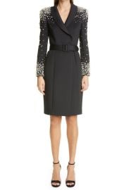 Badgley Mischka Collection Imitation Pearl Embellished Long Sleeve Cocktail Coatdress at Nordstrom