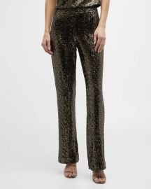 Badgley Mischka Collection Jewel Neck Sequin Cape top and Pants at Neiman Marcus