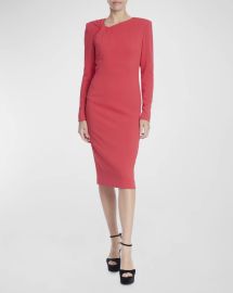 Badgley Mischka Collection Long Sleeve Twist Front Sheath Dress at Neiman Marcus