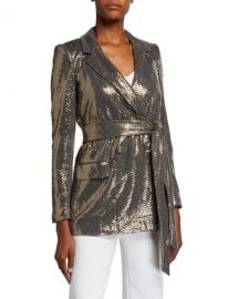 Badgley Mischka Collection Sequin Long-Sleeve Belted Smoking Jacket at Neiman Marcus