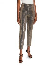 Badgley Mischka Collection Sequin Straight-Leg Pants at Neiman Marcus