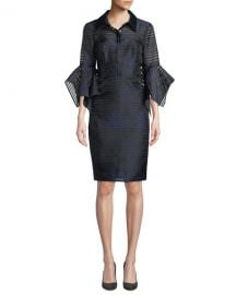 Badgley Mischka Collection Sheer Striped Trumpet-Sleeve Shirtdress at Neiman Marcus